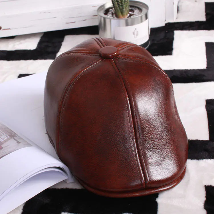 Men's Genuine Leather Beret and Women's Cap (Autumn)
