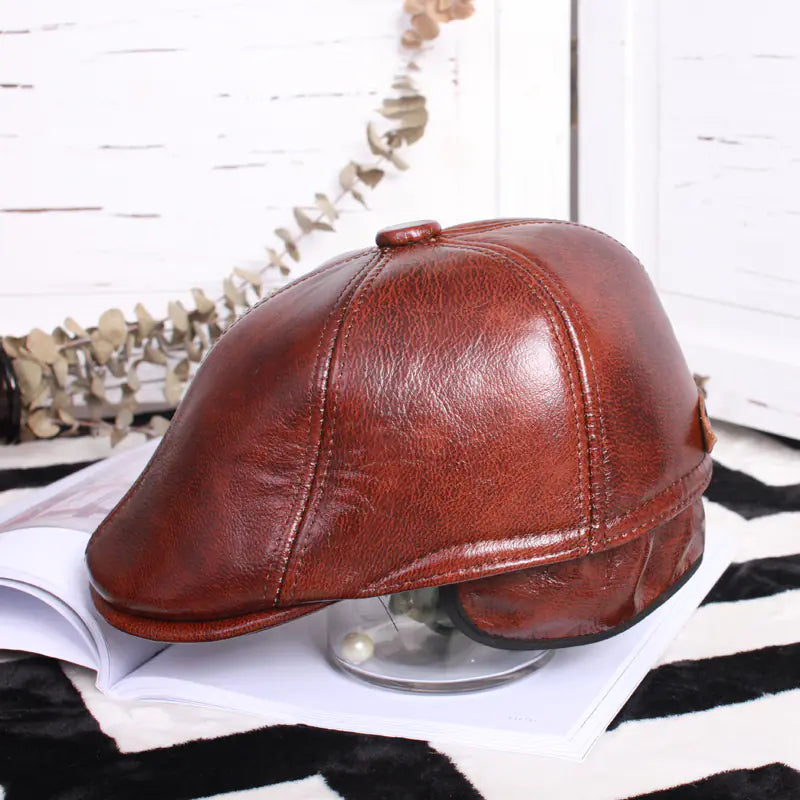 Men's Genuine Leather Beret and Women's Cap (Autumn)