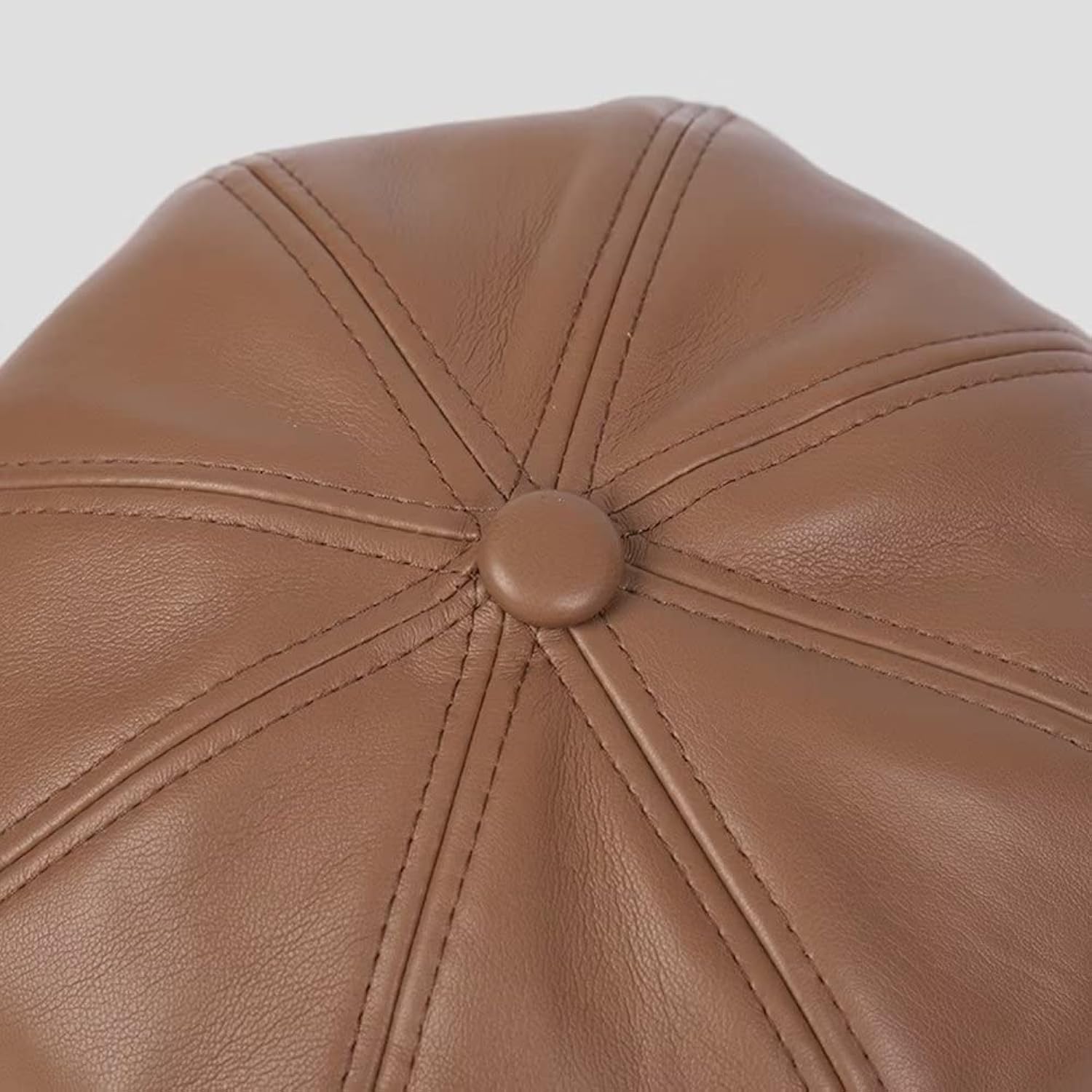 Unisex 8-Panel PU Leather Newsboy Cap – Beige