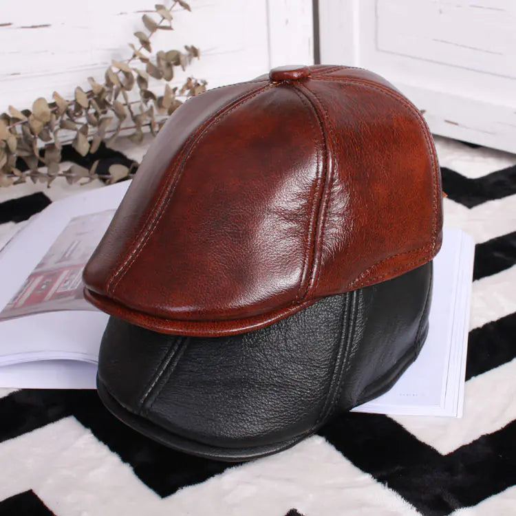 Men's Genuine Leather Beret and Women's Cap (Autumn)