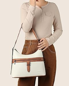 FADEON Vegan Leather Hobo Crossbody Bag for Women – White