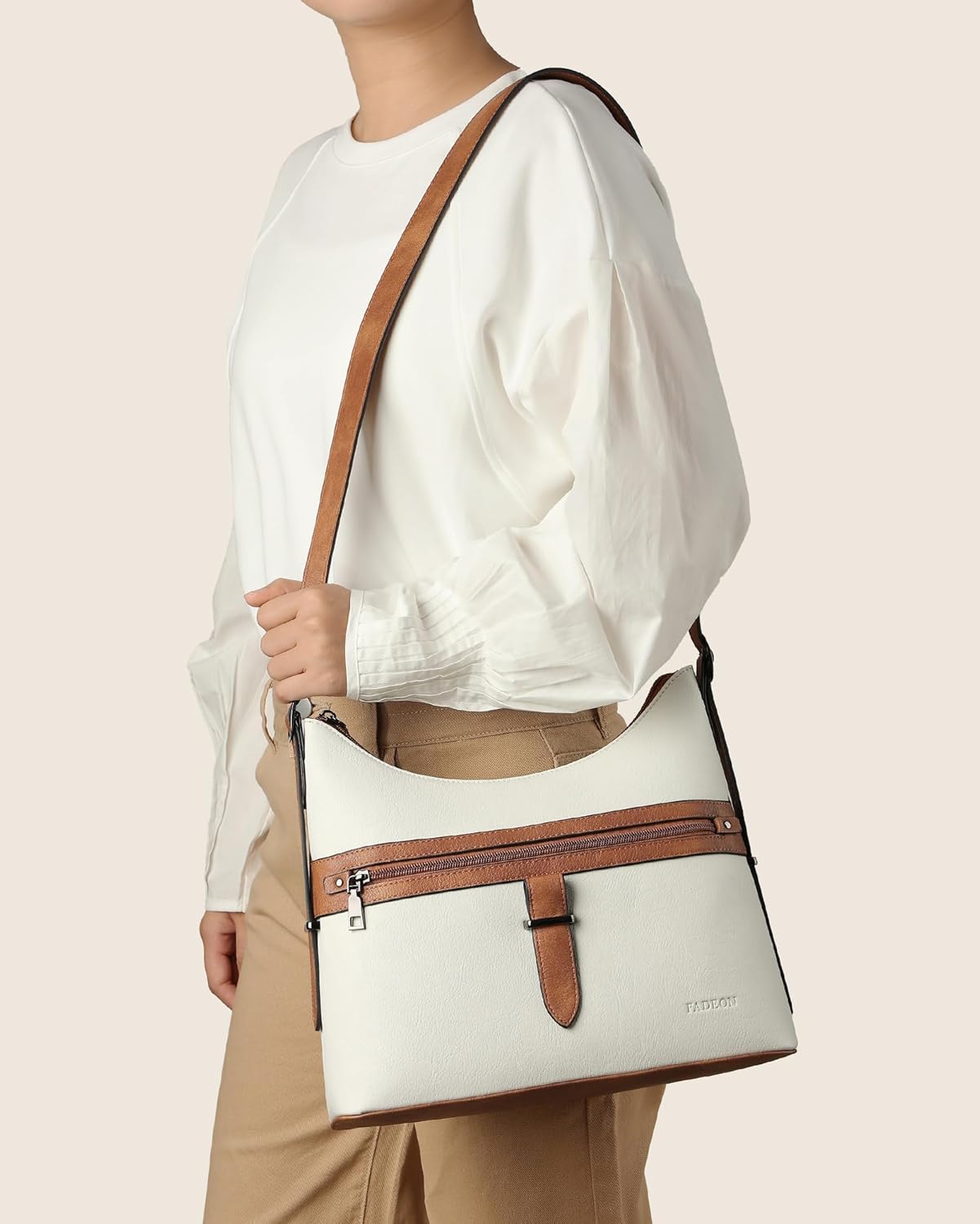 FADEON Vegan Leather Hobo Crossbody Bag for Women – White