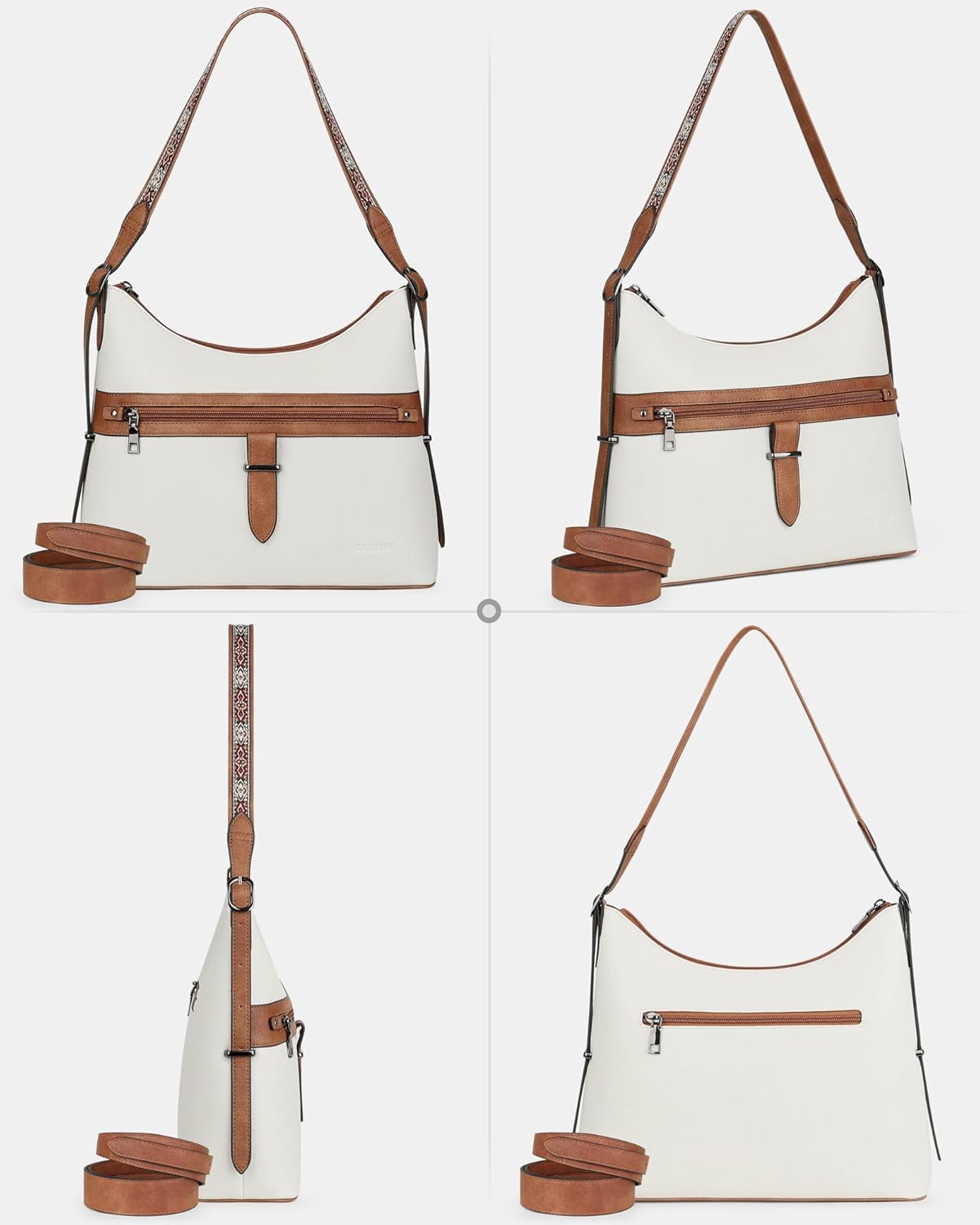 FADEON Vegan Leather Hobo Crossbody Bag for Women – White