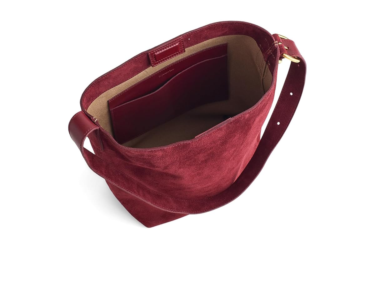 Burgundy Suede Bucket Shoulder Bag- De Lazzaro