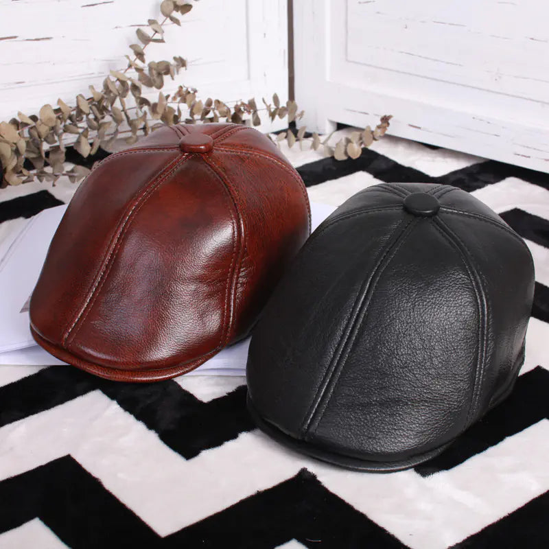 Men's Genuine Leather Beret and Women's Cap (Autumn)