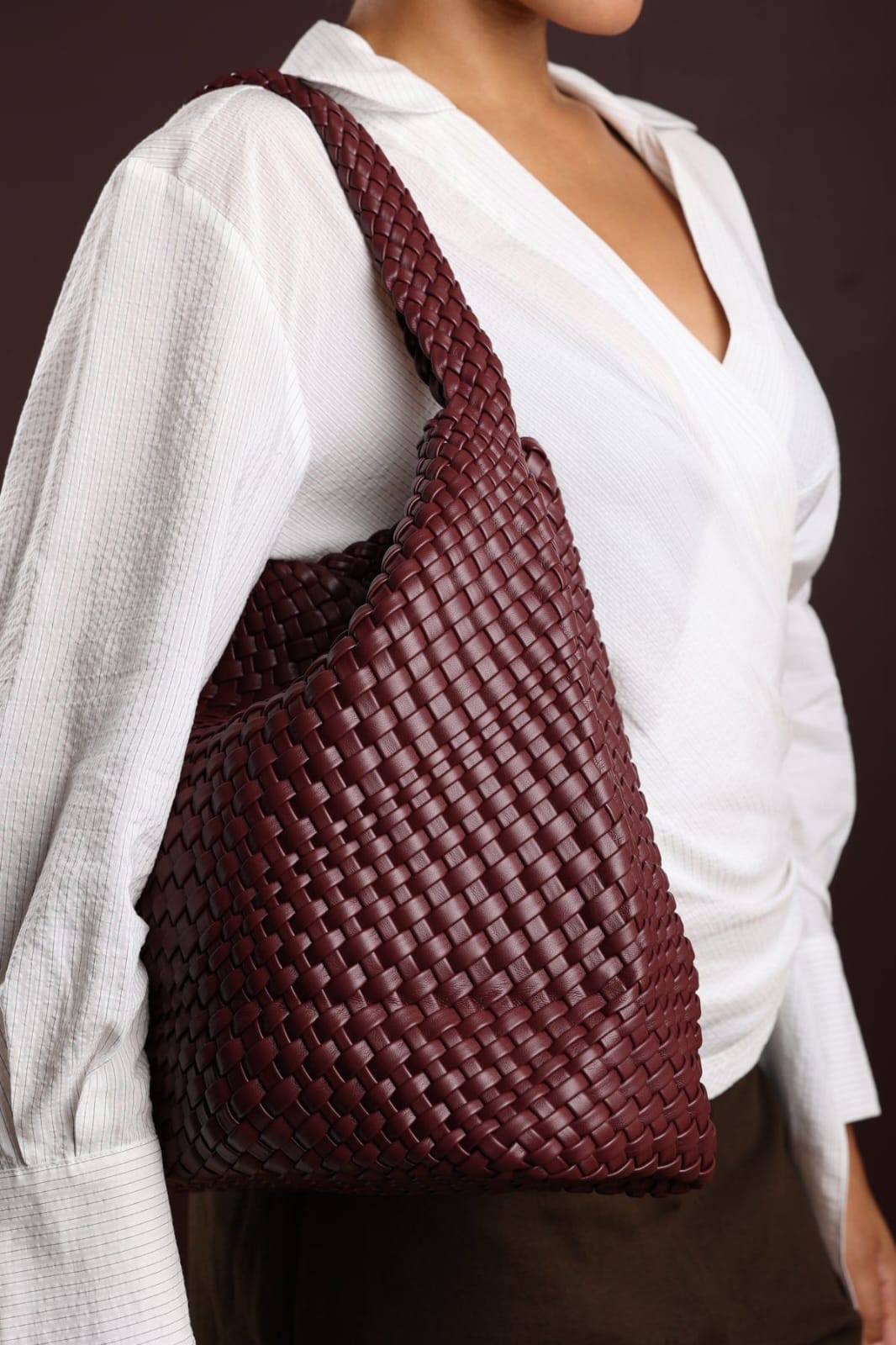 Vegan Leather Woven Handbag