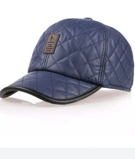 Men's Winter Glossy Leather Baseball Cap with Ear Flaps