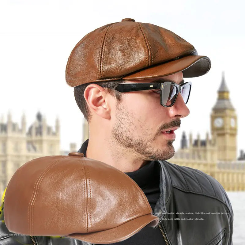 Retro Women's Leather Octagonal Cap