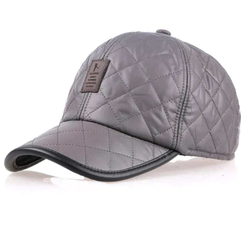 Men's Winter Glossy Leather Baseball Cap with Ear Flaps