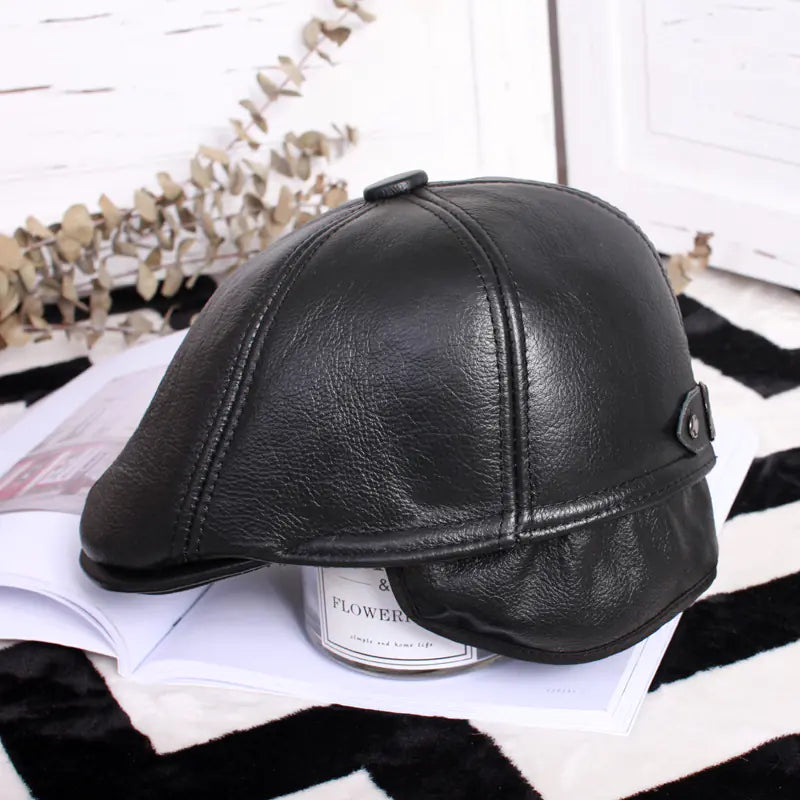 Men's Genuine Leather Beret and Women's Cap (Autumn)