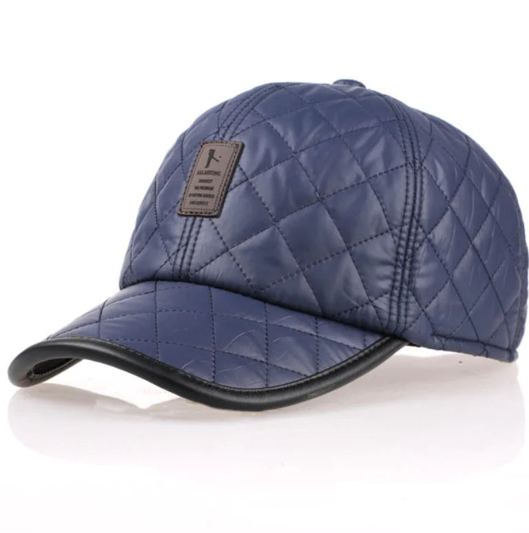 Men's Winter Glossy Leather Baseball Cap with Ear Flaps